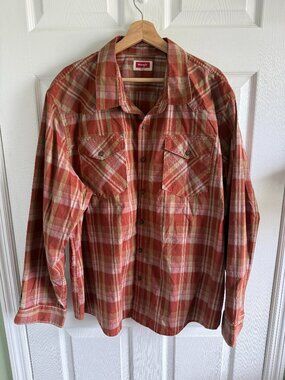 Wrangler Mens 2XL Cowboy Wash Long Sleeve Plaid Western Shirt